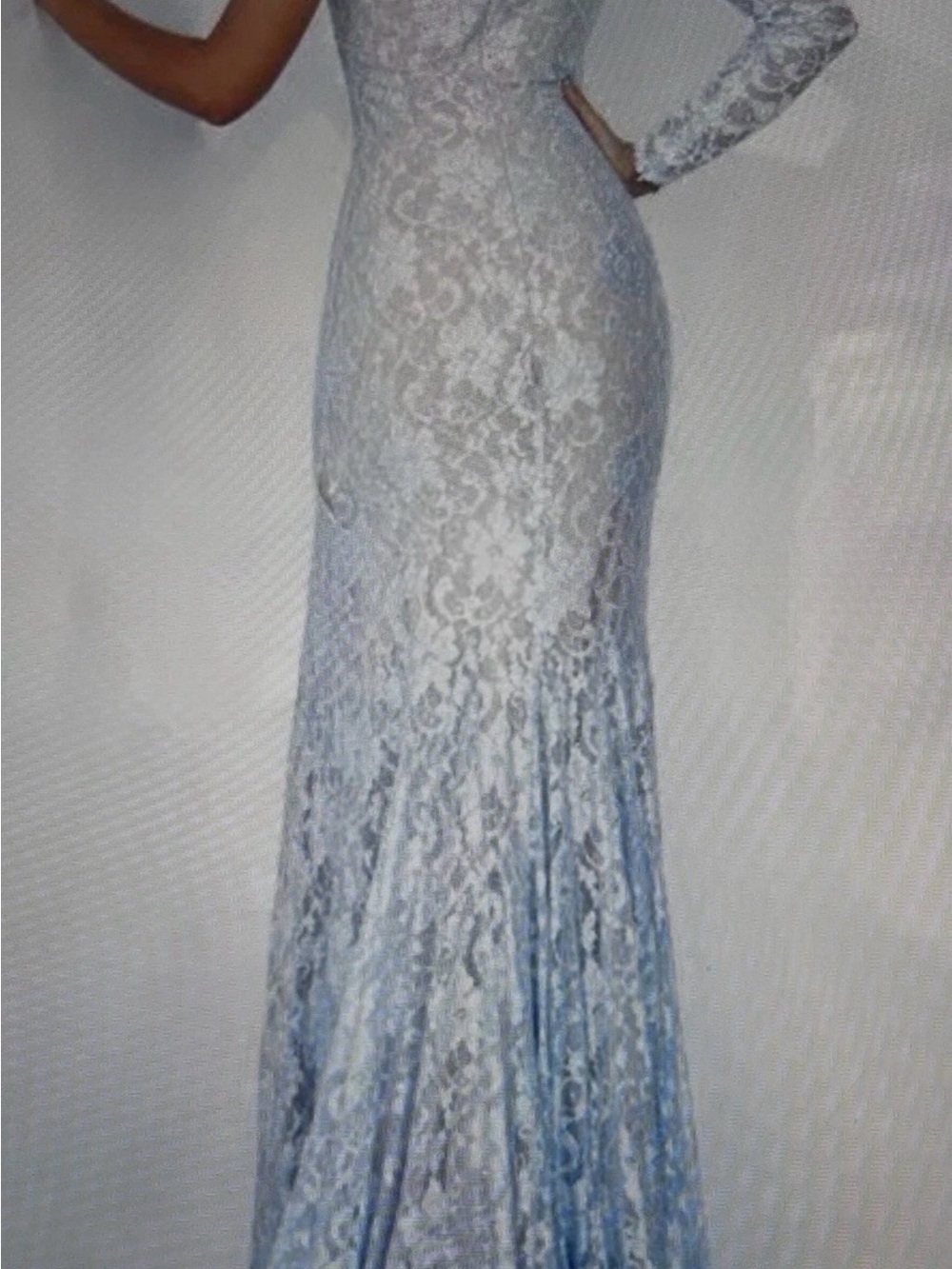 Jovani Pale Blue Lace Prom Gown with High Side Slit - Picture 2 of 5